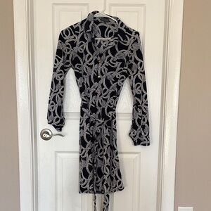 Elegant Navy Blue and White Nautical Rope Patterned Dress
